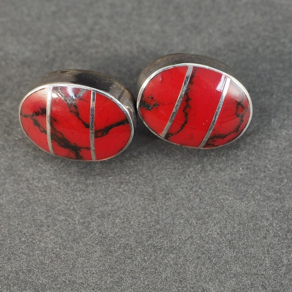 Mexico 925 Sterling Silver Red Jasper Inlay Omega Necklace Bracelet Earrings Set - Picture 15 of 16